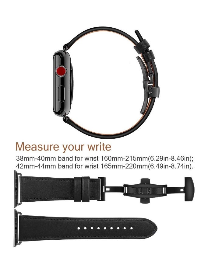 Generic - Genuine Leather Band for Apple Watch Premium Quality Strap with Butterfly Clasp for Men Compatible with iWatch SE Series 9 8 7 6 5 4 3 2 1or Ultra Ultra 2 Black Compatible All Series of iWatch - Image 1