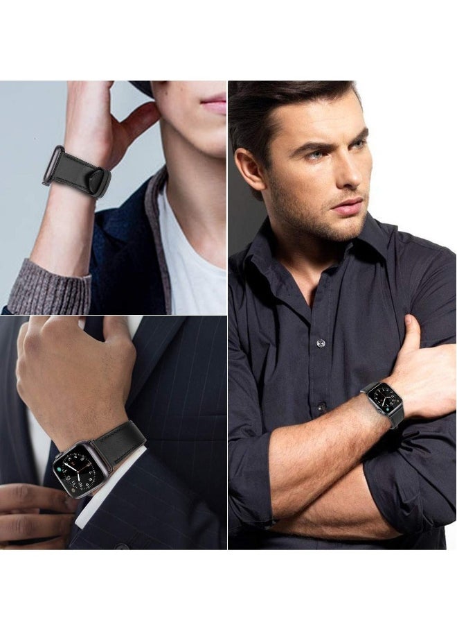 Generic - Genuine Leather Band for Apple Watch Premium Quality Strap with Butterfly Clasp for Men Compatible with iWatch SE Series 9 8 7 6 5 4 3 2 1or Ultra Ultra 2 Black Compatible All Series of iWatch - Image 1
