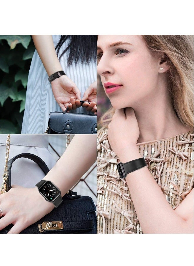 Generic - Genuine Leather Band for Apple Watch Premium Quality Strap with Butterfly Clasp for Men Compatible with iWatch SE Series 9 8 7 6 5 4 3 2 1or Ultra Ultra 2 Black Compatible All Series of iWatch - Image 1