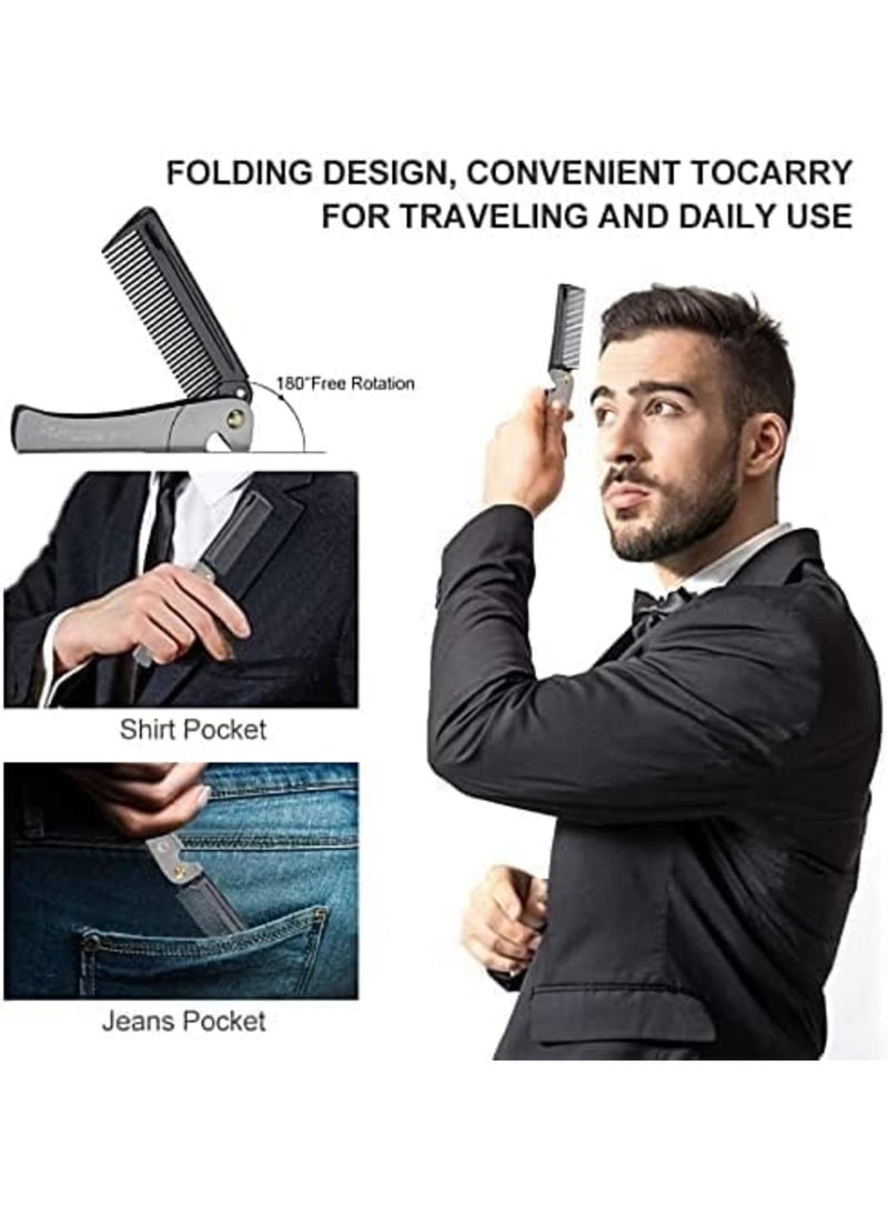 SYOSI Folding Beard Comb, Portable Stainless Steel Round Comb for Men, Folding Carrying Pocket Oil Hair Moustache Shaping Comb for Grooming Styling, Combing Hair, Beards and Mustaches - Image 2