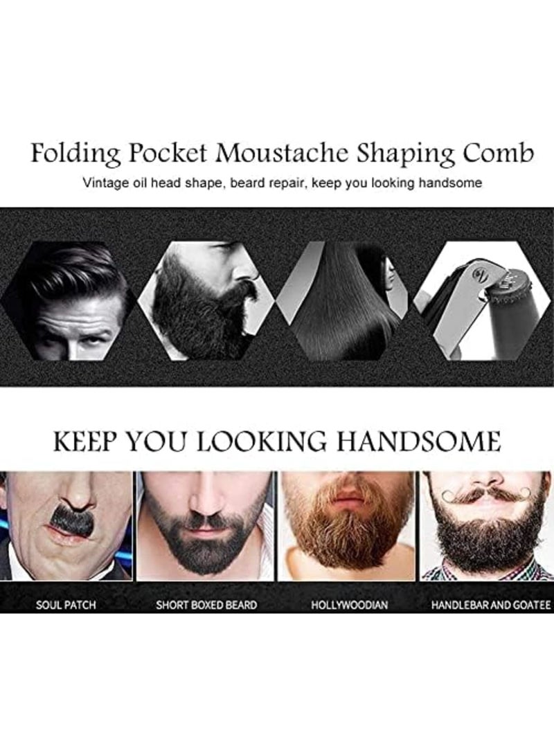 SYOSI Folding Beard Comb, Portable Stainless Steel Round Comb for Men, Folding Carrying Pocket Oil Hair Moustache Shaping Comb for Grooming Styling, Combing Hair, Beards and Mustaches - Image 3