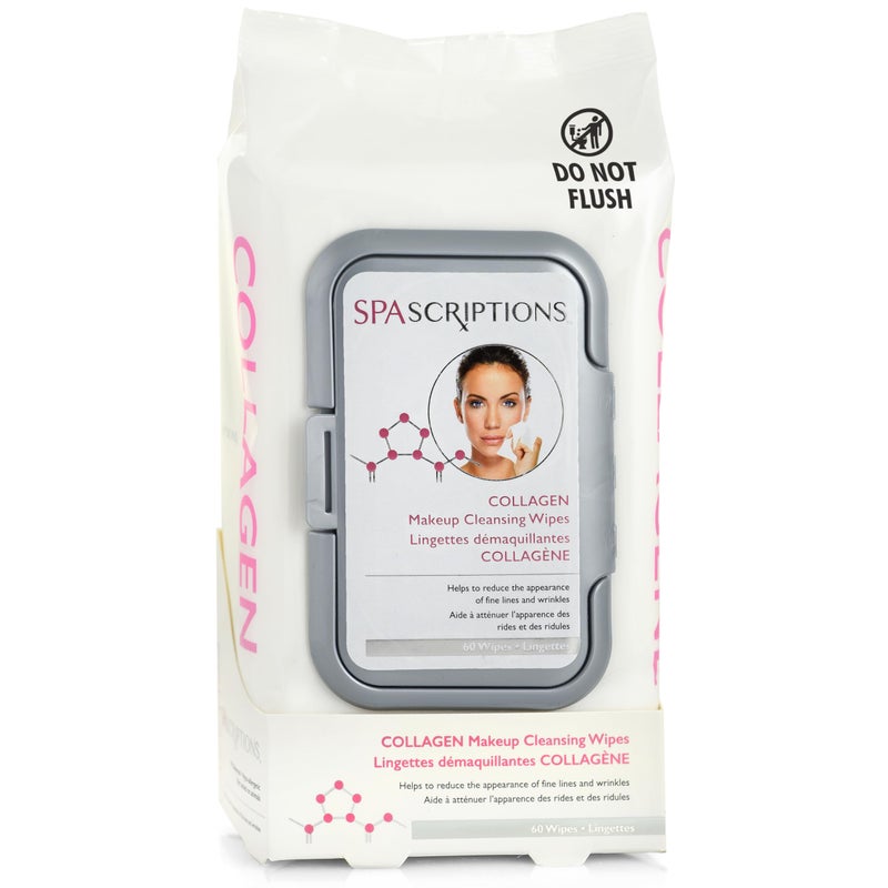SpaScriptions Collagen Cleansing Facial Wipes - Hydrating & Firming Anti Aging Makeup Remover Wipes To Help With Fine Lines & Wrinkles, Daily Use Face Wipes For All Skin Types, 1-Pack (60ct)
