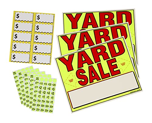 Sunburst Systems 4150 Yard Neon Yellow (10) Large Label 4150 Kit Includes (3) All-Weather Yard Sale Signs, (200) Pre-Priced Stickers , 11x14 inches - Image 1