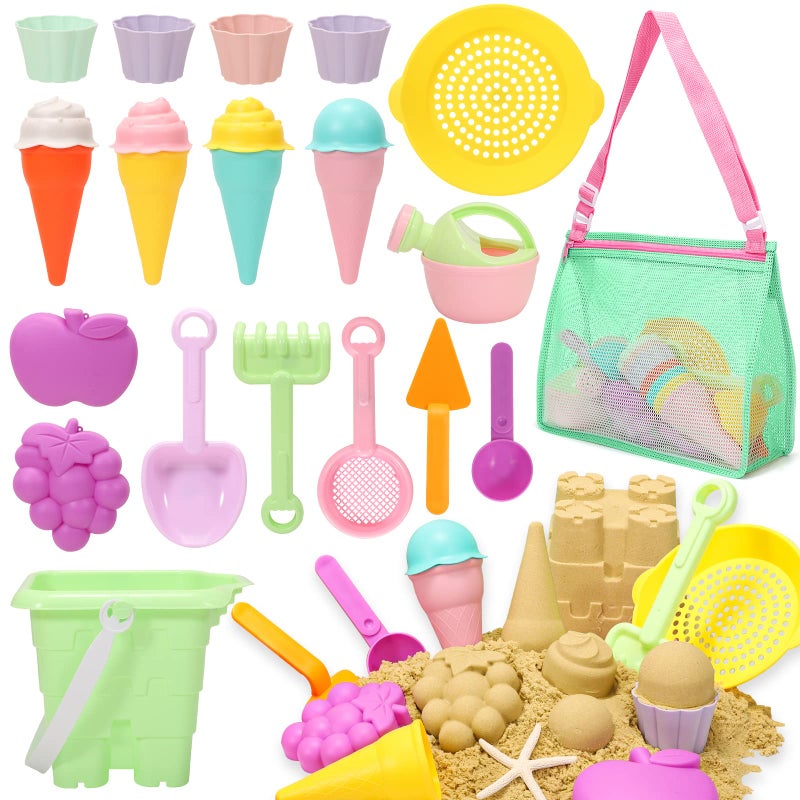 Tagitary Beach Sand Toys for Kids Beach Toys 23PCS Set with Ice Cream Cake Sand Molds Mesh Beach Bag Bucket Watering Can Shovel Rake Ideal for Toddler Sandbox Outdoor Play and Beach Travel - Image 2