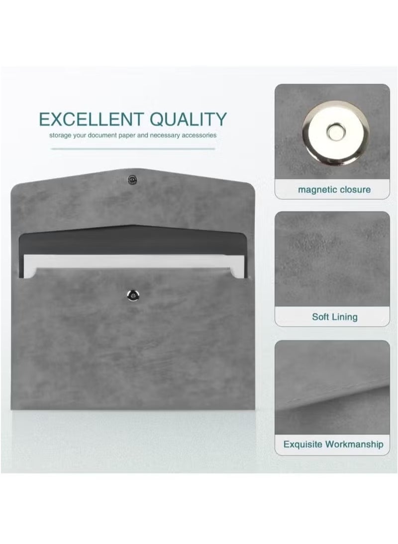 Generic File Folder, PU Leather A4 Document Holder File Organizer Filing Envelope Portfolio Case Tablet Sleeve with Magnetic Snap Closure for Home School Office Stationery Grey - Image 2