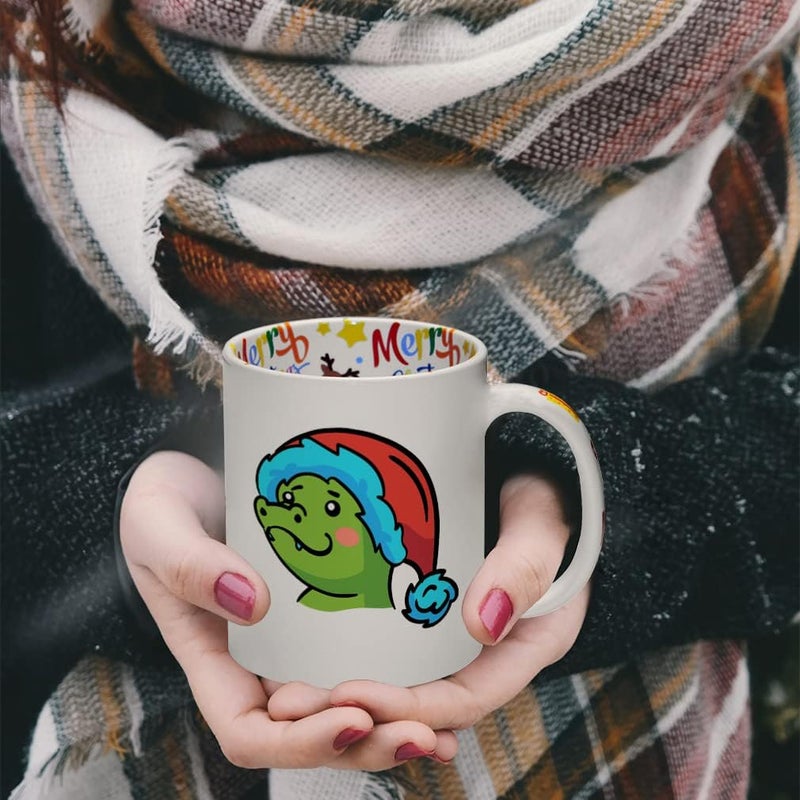 Style In Print Ceramic Christmas Coffee Mug 11 Ounces Cute Cartoon Dinosaur with Santa Cap Style B Funny Tea Cup Christmas Santa Cap Design Only Design Only - Image 3