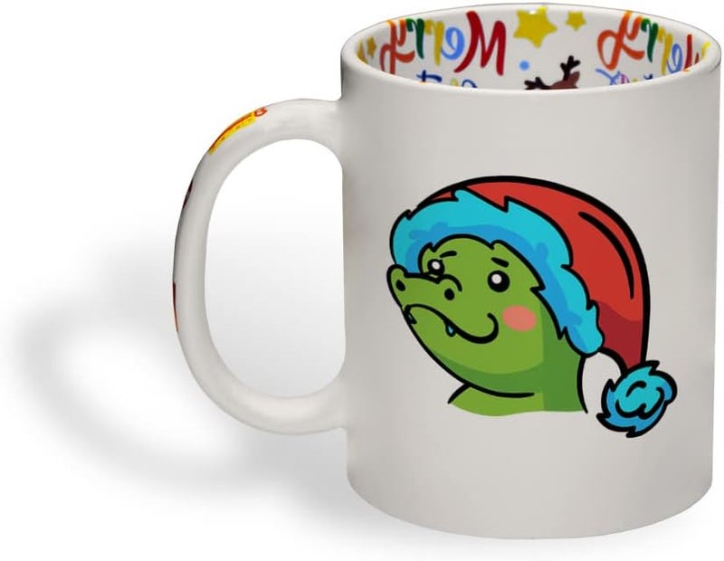 Style In Print Ceramic Christmas Coffee Mug 11 Ounces Cute Cartoon Dinosaur with Santa Cap Style B Funny Tea Cup Christmas Santa Cap Design Only Design Only - Image 1