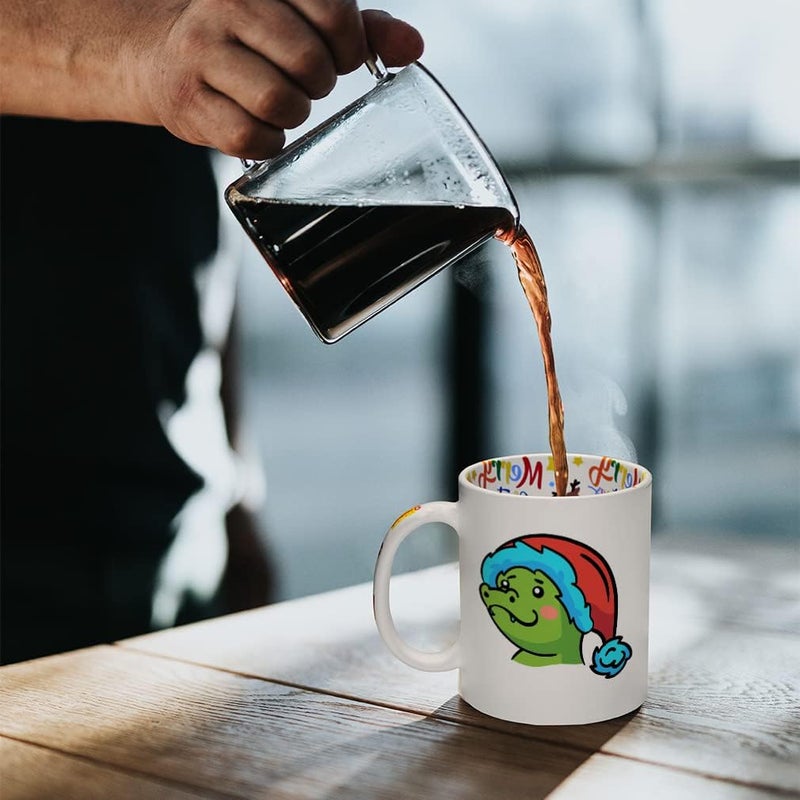 Style In Print Ceramic Christmas Coffee Mug 11 Ounces Cute Cartoon Dinosaur with Santa Cap Style B Funny Tea Cup Christmas Santa Cap Design Only Design Only - Image 4