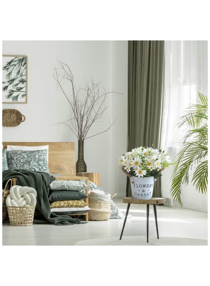 Artificial Flowers with Vase, Artificial Flowers in Pots, Fake Plants With Metal Pot, Plastic Flower, with Vintage Metal Bucket, Beautiful Decoration, for Wedding, Office, Home (White) - Image 5