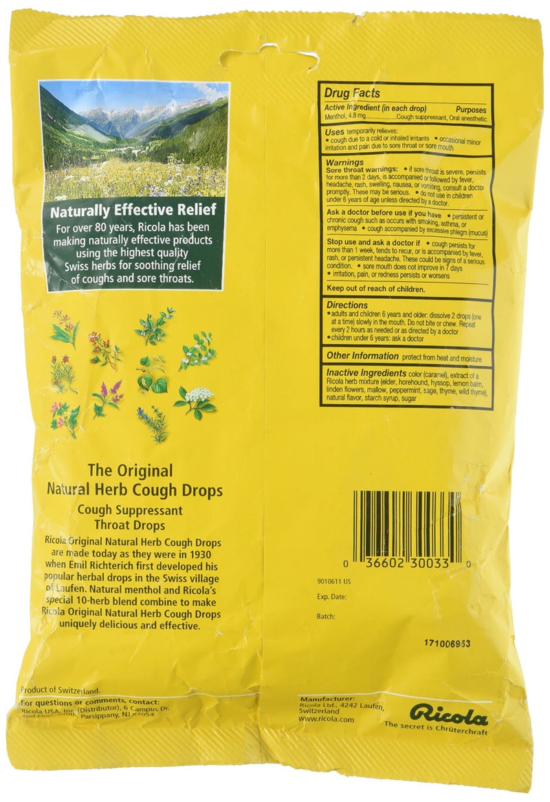 Ricola Sugar Free Original Herb with Stevia Family Size Bag | Cough Suppressant Drops | Naturally Soothing Long-Lasting Relief- 45 Count (Pack of 1) - Image 2
