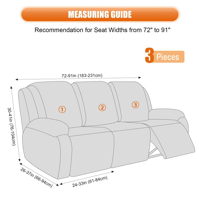 VANSOFY Recliner Cover, 3-Pieces Stretch Reclining Couch Covers with Pockets Reclining Sofa Slipcovers 3 Seater Soft Washable Furniture Protector for Dogs Cats(Dark Gray) - Image 2