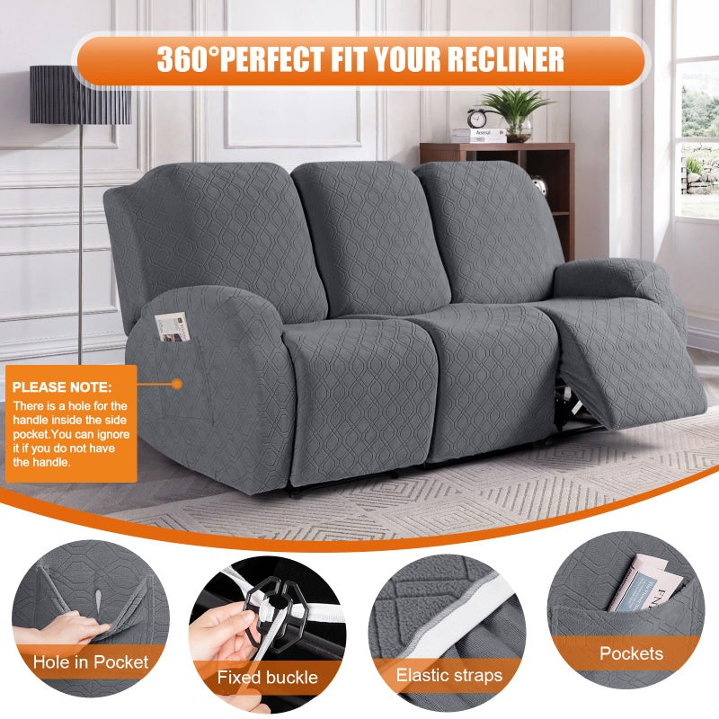 VANSOFY Recliner Cover, 3-Pieces Stretch Reclining Couch Covers with Pockets Reclining Sofa Slipcovers 3 Seater Soft Washable Furniture Protector for Dogs Cats(Dark Gray) - Image 5