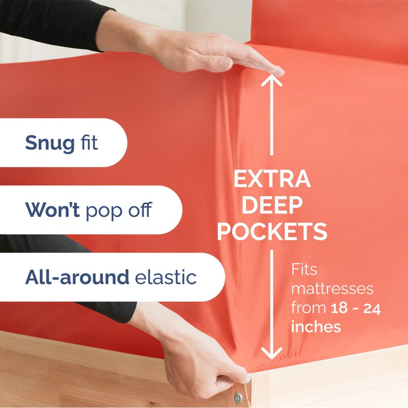 Extra Deep Queen Sheet Set - 6 Piece Breathable and Cooling Sheets - Hotel Luxury Bed Sheets Set - Easy & Secure Fit - Soft  Wrinkle Free and Comfy Sheets Set - Coral Sheet Set with Extra Deep Pockets