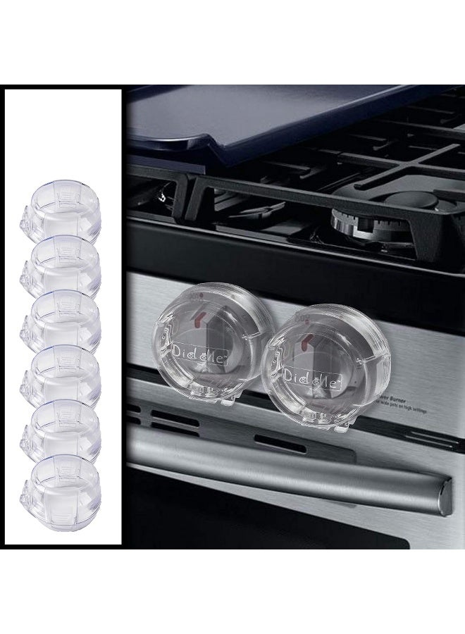 Driddle 6 Pack Clear Stove Knob Safety Covers - Protect Little Kids with A Child Proof Lock for Oven/Stove Top/Gas Range - Baby/Toddler Kitchen Safety Guard - Check Dimensions - Image 1