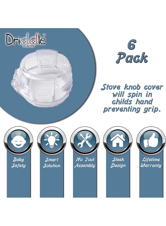 Driddle 6 Pack Clear Stove Knob Safety Covers - Protect Little Kids with A Child Proof Lock for Oven/Stove Top/Gas Range - Baby/Toddler Kitchen Safety Guard - Check Dimensions - Image 3