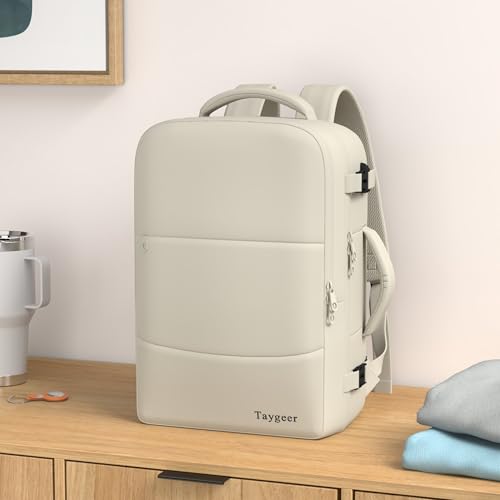 Taygeer Travel Backpack for Women Carry On Backpack with Shoe Pouch TSA 156 Laptop Back Pack Flight Approved College Gym Bag Casual Daypack for Weekender Business HikingBeige - Image 3