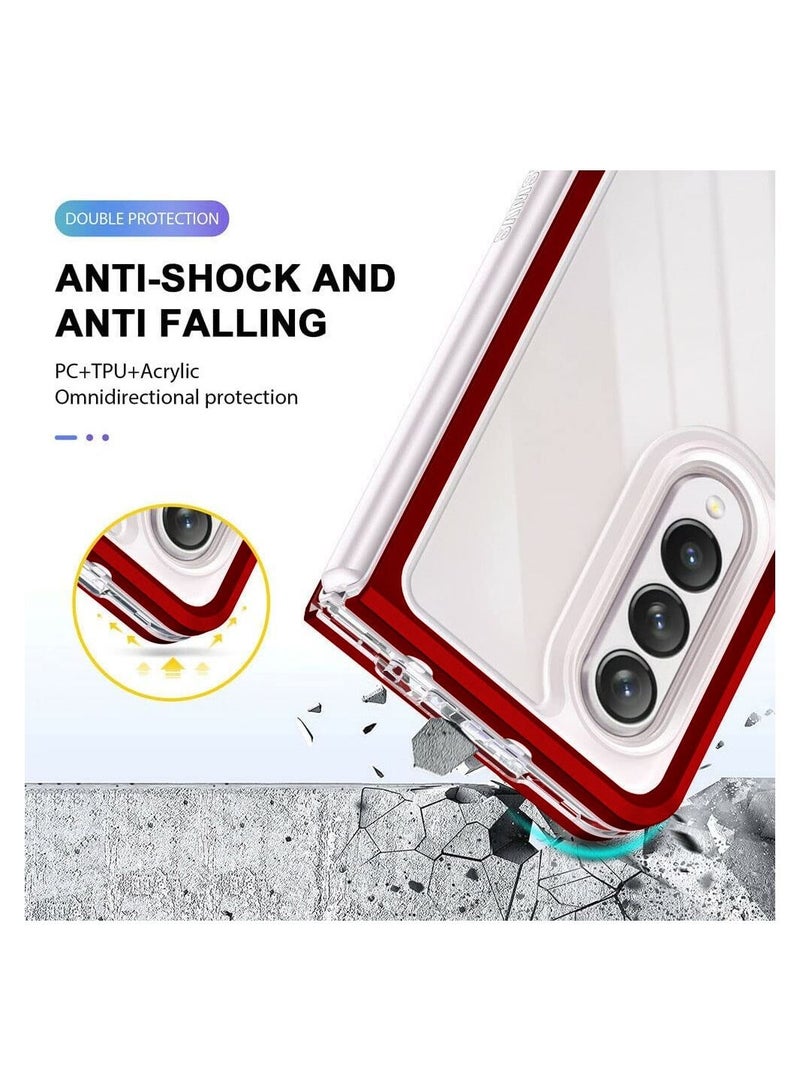 CATANES Samsung Galaxy Z Fold 4 Case Clear Hybrid Shockproof Soft TPU Cover with Anti-Drop Hard PC Bumper Red - Image 3