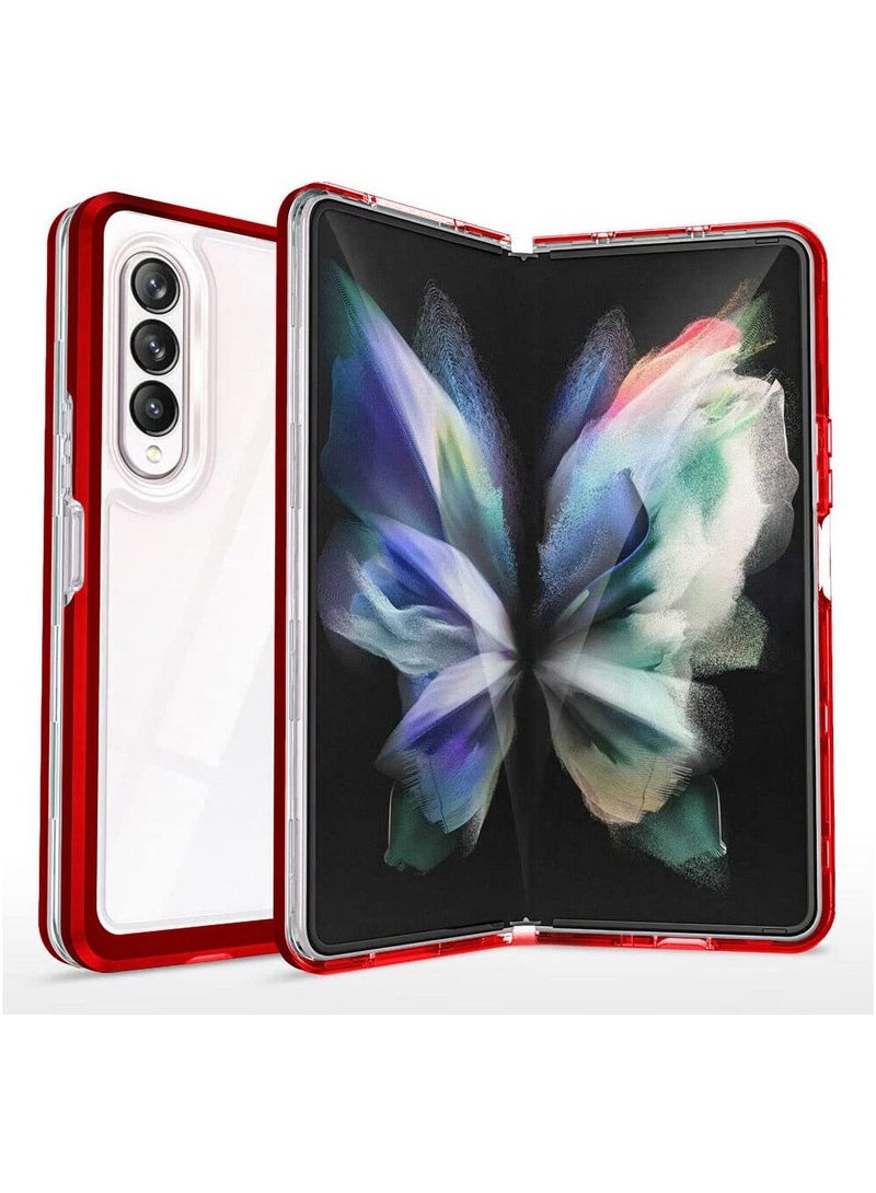 CATANES Samsung Galaxy Z Fold 4 Case Clear Hybrid Shockproof Soft TPU Cover with Anti-Drop Hard PC Bumper Red - Image 1