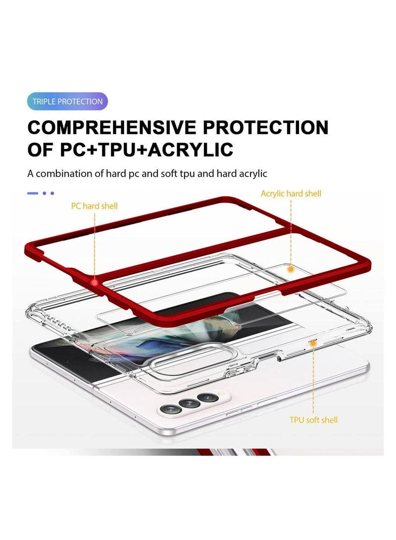 CATANES Samsung Galaxy Z Fold 4 Case Clear Hybrid Shockproof Soft TPU Cover with Anti-Drop Hard PC Bumper Red - Image 2