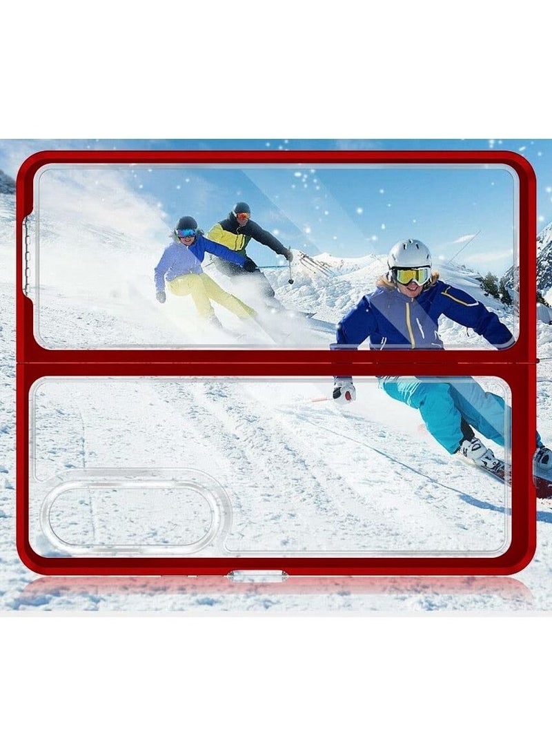 CATANES Samsung Galaxy Z Fold 4 Case Clear Hybrid Shockproof Soft TPU Cover with Anti-Drop Hard PC Bumper Red - Image 4