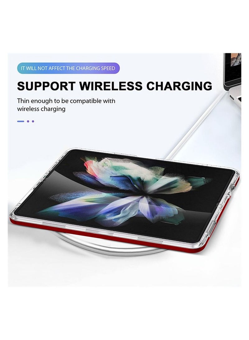 CATANES Samsung Galaxy Z Fold 4 Case Clear Hybrid Shockproof Soft TPU Cover with Anti-Drop Hard PC Bumper Red - Image 5