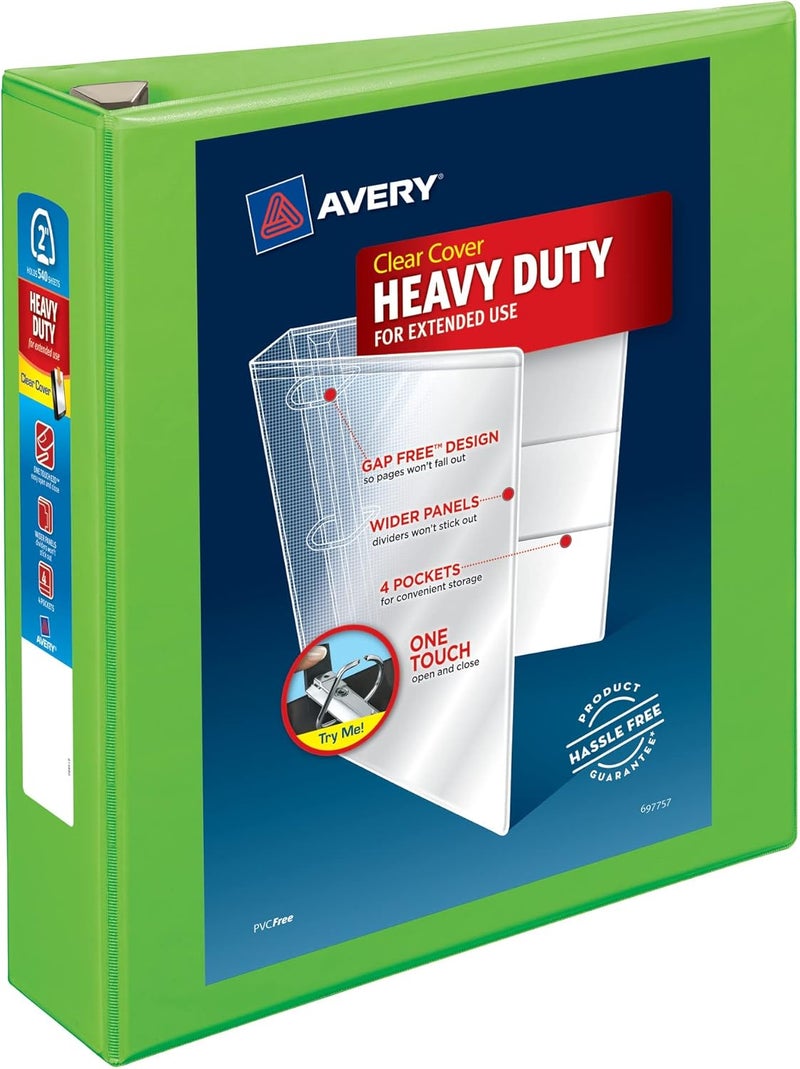 AVERY Heavy-Duty View 3 Ring Binder, 2" One Touch EZD Rings, 1 Chartreuse Binder (79776) - Image 1