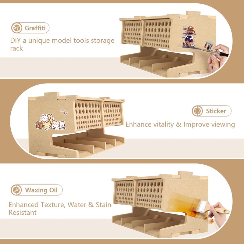Bucasso Wooden Model Kit Tool Storage Rack with 100 Holes, Brush/Paint Organizer with MDF Material, Craft Supplies Storage, Brush/Tool Holder, Suitable for Tamiya/Gundam Tools, GK6 - Image 4