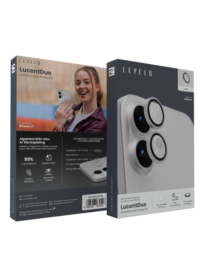 ليفيلو محافظ لنز آیفون ۱۷ / مقاوم در برابر خش / محافظ لنز Lucent Duo با ۹۹٪ عبور نور / محافظ لنز با ۲ برابر آلیاژ تیتانیوم - نقره‌ای - Image 4