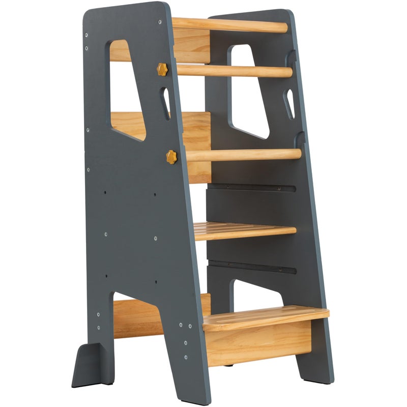 OCODILE Toddler Standing Tower - Adjustable Height Toddler Kitchen Stool Helper - Ideal Kids Kitchen Step Stool for Learning New Skills - Extra Secure with Safety Feet - Gray - Image 1