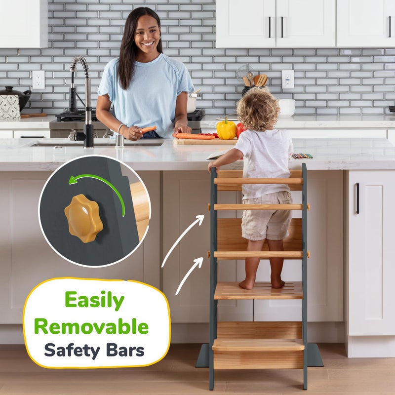 OCODILE Toddler Standing Tower - Adjustable Height Toddler Kitchen Stool Helper - Ideal Kids Kitchen Step Stool for Learning New Skills - Extra Secure with Safety Feet - Gray - Image 2