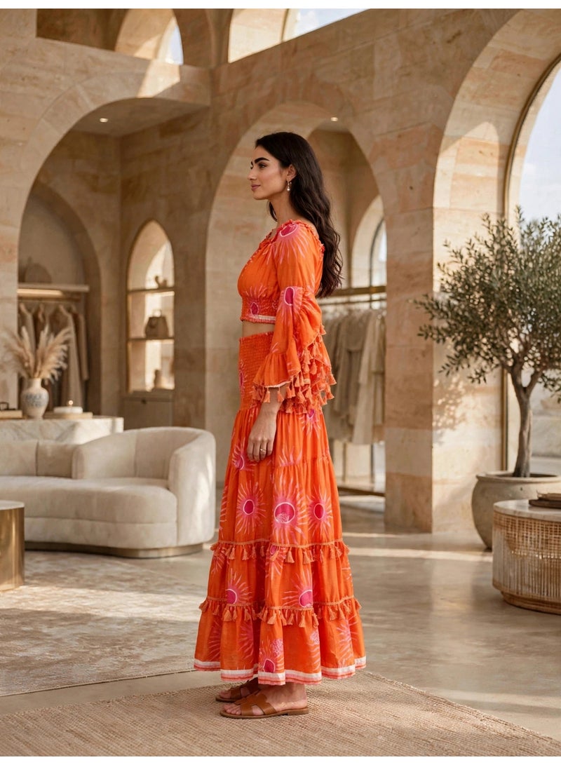 IKKXA Floral Print Crop Top and Tiered Maxi Skirt Two-Piece Set - Image 3