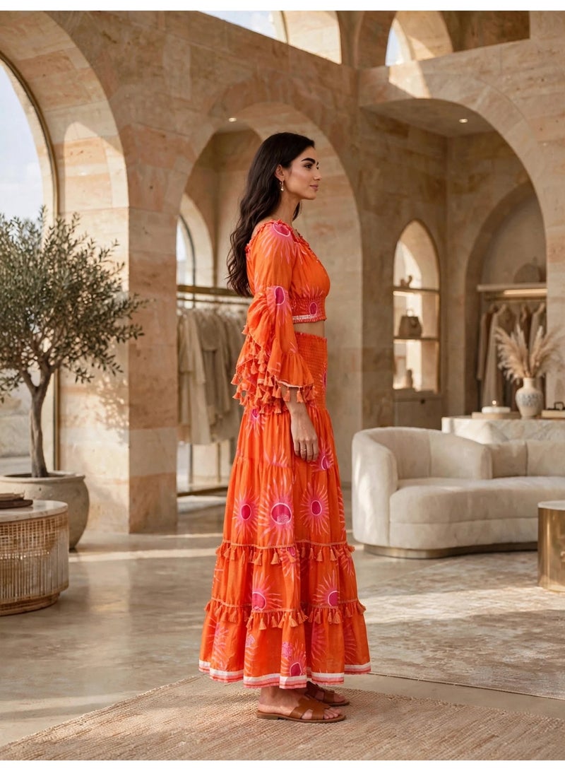 IKKXA Floral Print Crop Top and Tiered Maxi Skirt Two-Piece Set - Image 4