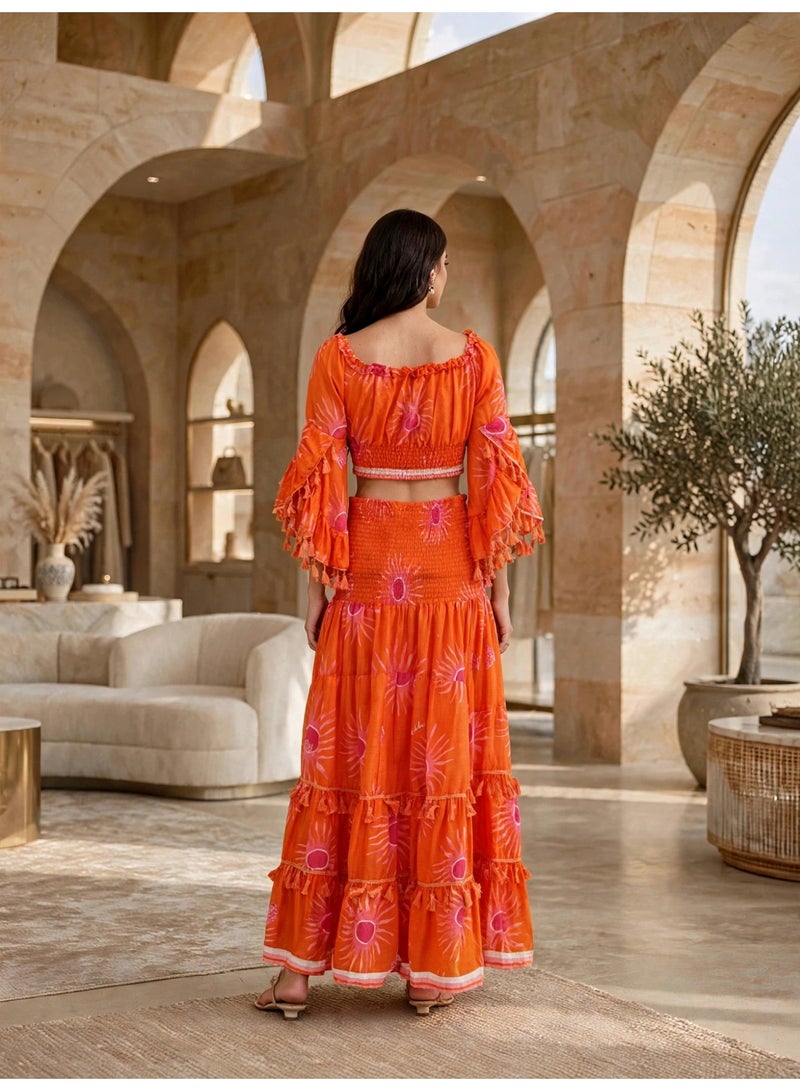 IKKXA Floral Print Crop Top and Tiered Maxi Skirt Two-Piece Set - Image 5