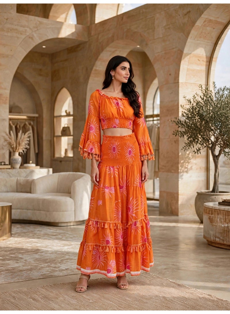 IKKXA Floral Print Crop Top and Tiered Maxi Skirt Two-Piece Set - Image 1