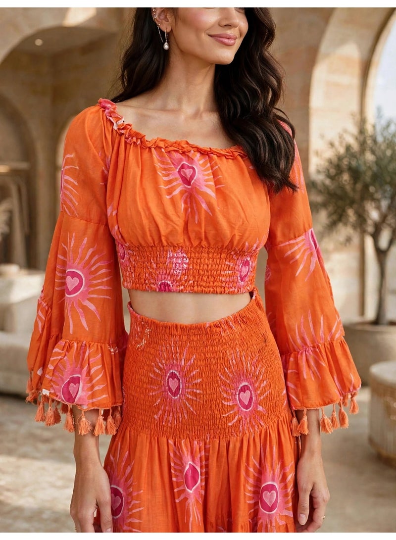 IKKXA Floral Print Crop Top and Tiered Maxi Skirt Two-Piece Set - Image 2
