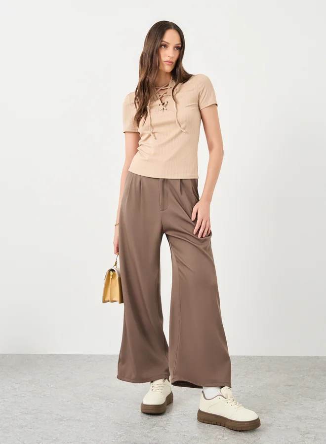 Styli Styli Lace Up Polo Knit Top