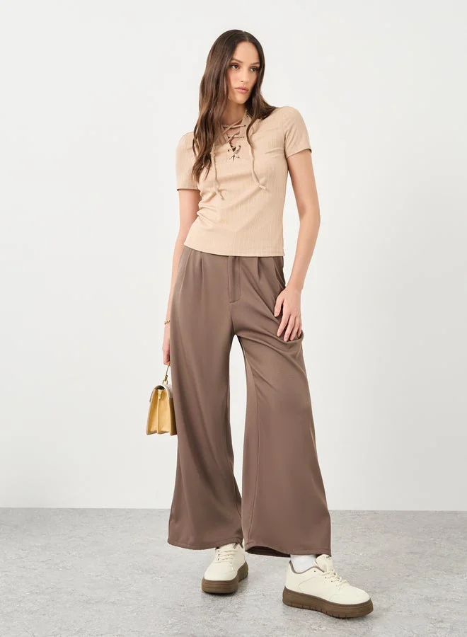 Styli Styli Lace Up Polo Knit Top
