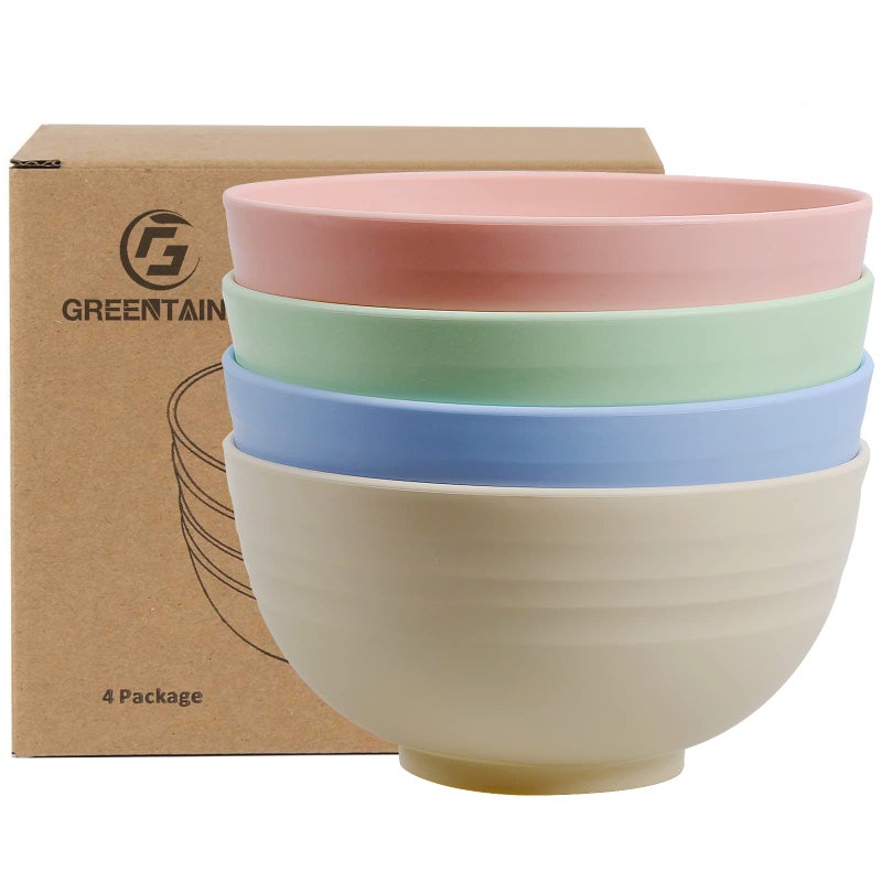 Greentainer Unbreakable Large Cereal Bowls  24 OZ Plastic Lightweight Bowl Sets 4  Dishwasher  Microwave Safe  for Cereal SaladSoup Noodle 4 Pieces Medium