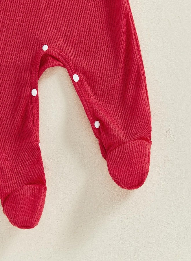 Lamuusaa Newborn Baby Girl Boy Christmas Outfit My First Christmas Footie Romper Long Sleeve Bodysuit One Piece Jumpsuit (Red, Newborn) - Image 5