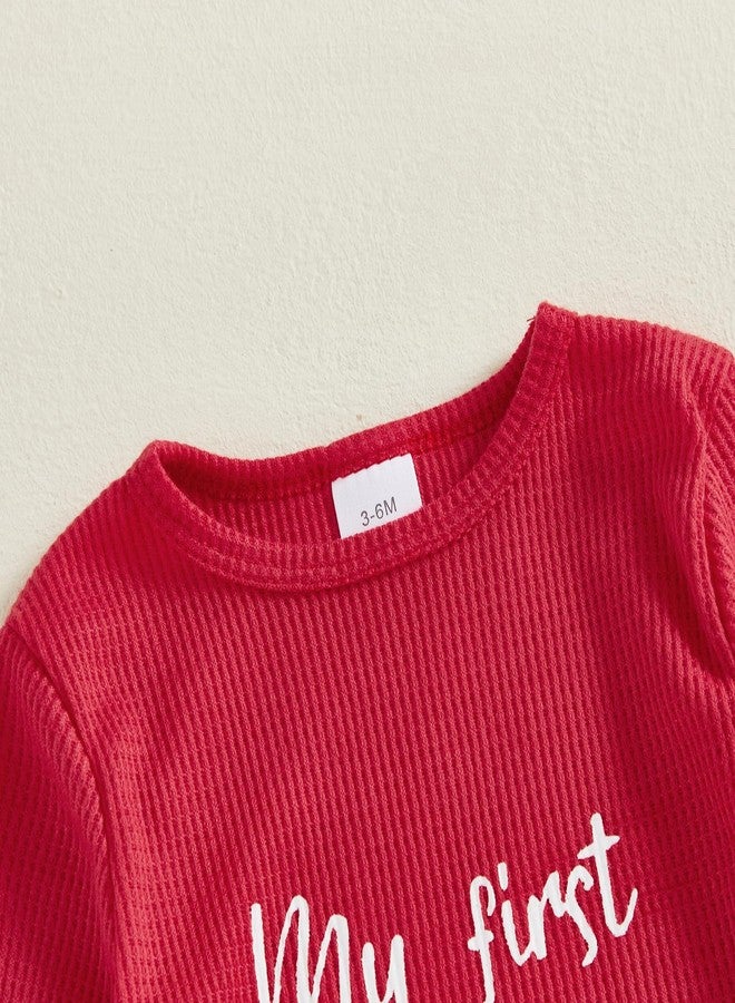 Lamuusaa Newborn Baby Girl Boy Christmas Outfit My First Christmas Footie Romper Long Sleeve Bodysuit One Piece Jumpsuit (Red, Newborn) - Image 4