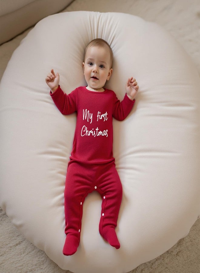 Lamuusaa Newborn Baby Girl Boy Christmas Outfit My First Christmas Footie Romper Long Sleeve Bodysuit One Piece Jumpsuit (Red, Newborn) - Image 2