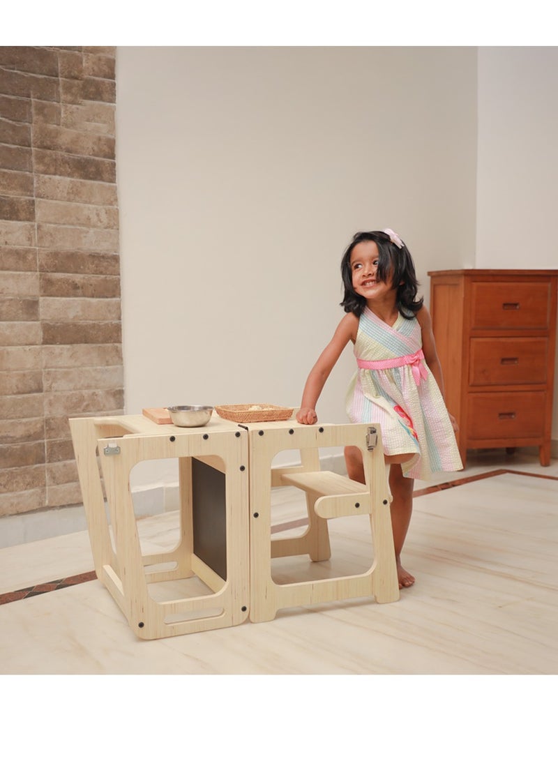 Ariro Learning Tower Wooden Step Stool and Preschooler Children's Activity Tower for Kids, Small, Toddler- Wooden Stool for Kids Play and Learning - Image 1