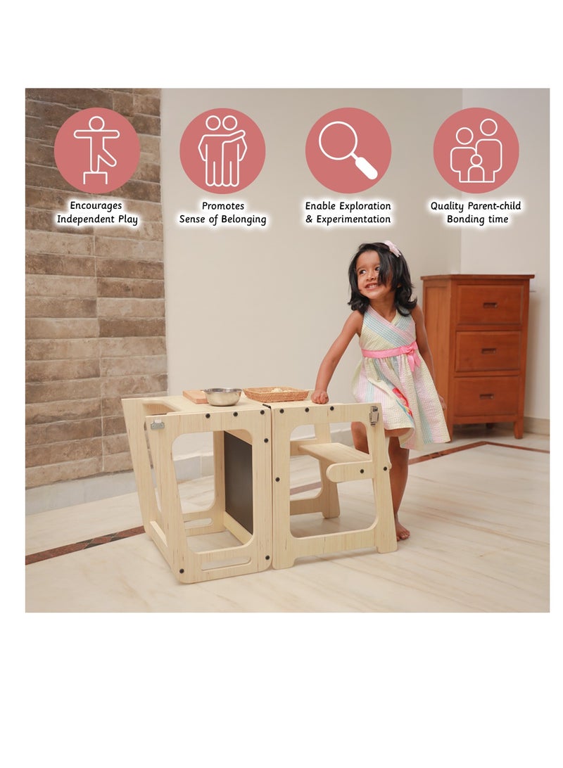Ariro Learning Tower Wooden Step Stool and Preschooler Children's Activity Tower for Kids, Small, Toddler- Wooden Stool for Kids Play and Learning - Image 2