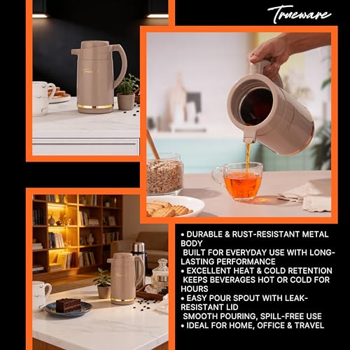 Trueware Jupiter Inner Steel Thermoware 1000 ML Hot & Cold Flask Jug, BPA Free, Leak Proof, Ideal for Tea, Coffee, Water, Hot Beverages - Image 2