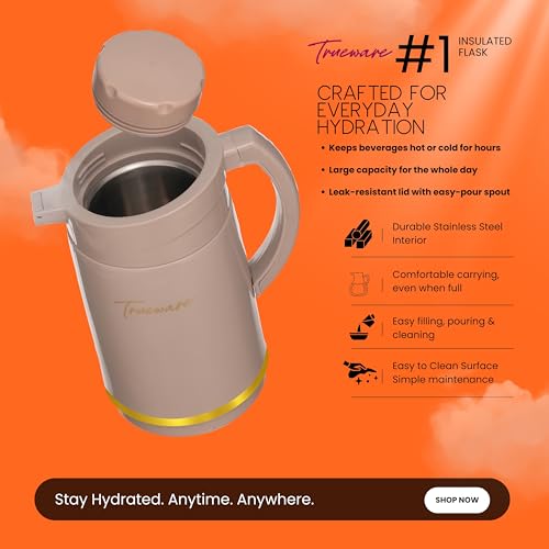 Trueware Jupiter Inner Steel Thermoware 1000 ML Hot & Cold Flask Jug, BPA Free, Leak Proof, Ideal for Tea, Coffee, Water, Hot Beverages - Image 4