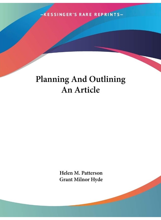 Planning And Outlining An Article 