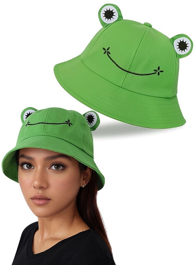 قبعات دلو الشمس للنساء والرجال، قبعة شاطئ، حماية من الأشعة فوق البنفسجية، قابلة للتعديل، صيفية، قابلة للطي، قبعة قطنية مضحكة على شكل ضفدع، قبعة سفر - Image 1