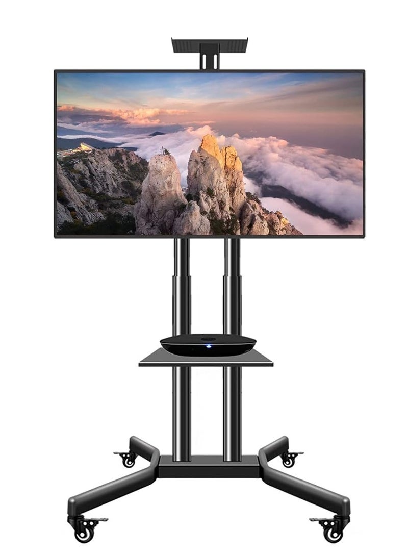 Mobile TV Stand with Wheels for 32–70 Inch Screens – Adjustable Height & Tilt, Media Shelf – Holds up to 50kg - Image 1