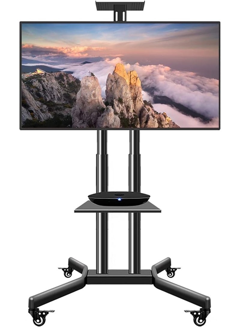 Mobile TV Stand with Wheels for 32–70 Inch Screens – Adjustable Height & Tilt, Media Shelf – Holds up to 50kg - Image 2