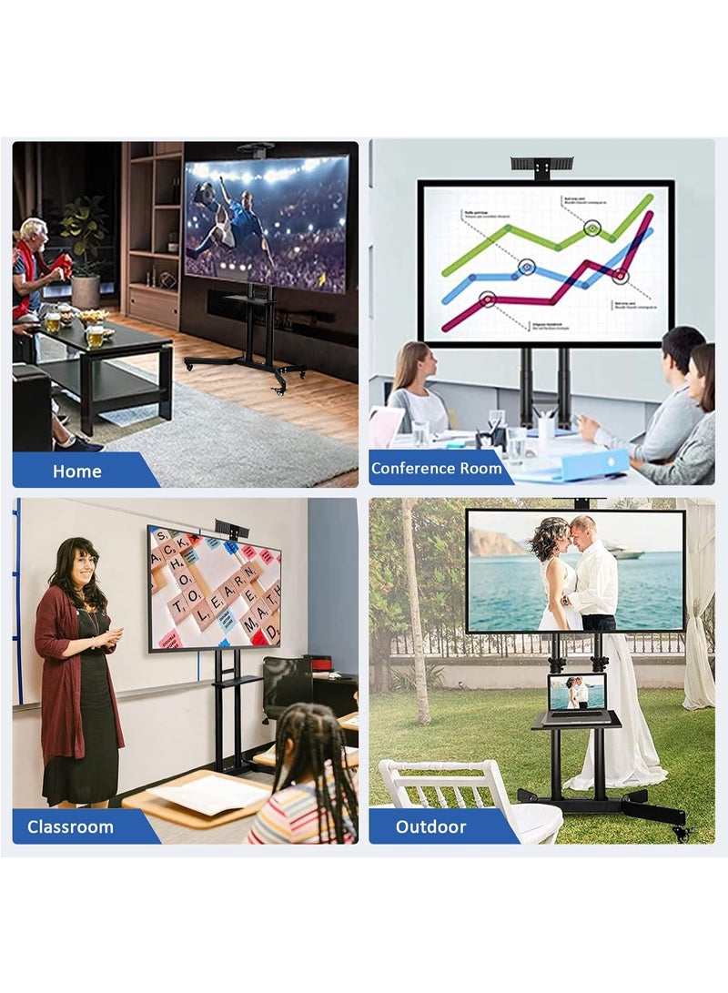 Mobile TV Stand with Wheels for 32–70 Inch Screens – Adjustable Height & Tilt, Media Shelf – Holds up to 50kg - Image 5